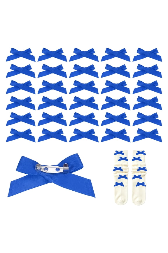 30pcs Bow Charms for Socks,Ribbon Bow Brooch Safety Pins Mini Ribbon Bow Junk Socks Charms Brooch Pins for Shoes, Shirts, Hats, Jeans, Clothing Accessories Bulk(Sapphire Blue)