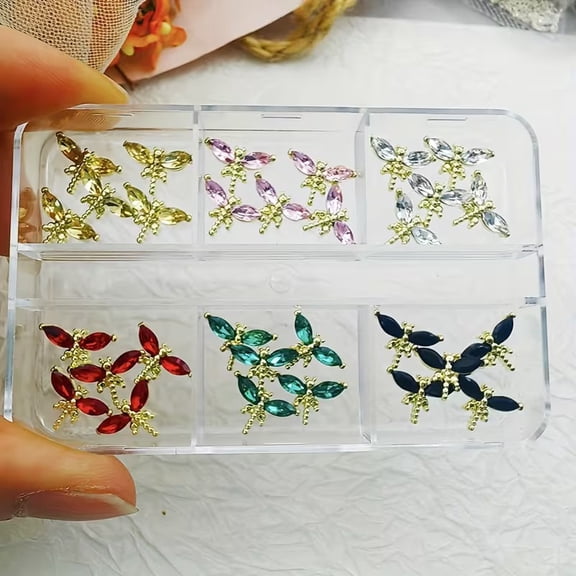 30pcs/Box New Alloy Nail Art Jewelry Three-Dimensional Dragonfly Butterfly Horse Eye Colorful Nail Diamond Decoration Additions