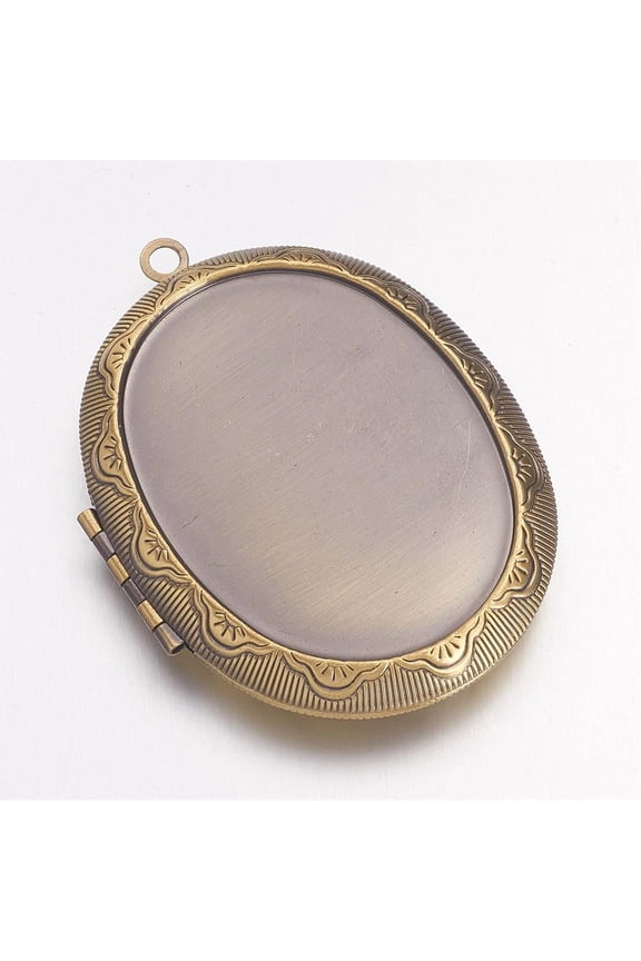 30pcs Brass Locket Pendants Photo Frame for Necklaces Oval Nickel Free Bronze 51x38x9mm Hole: 2mm
