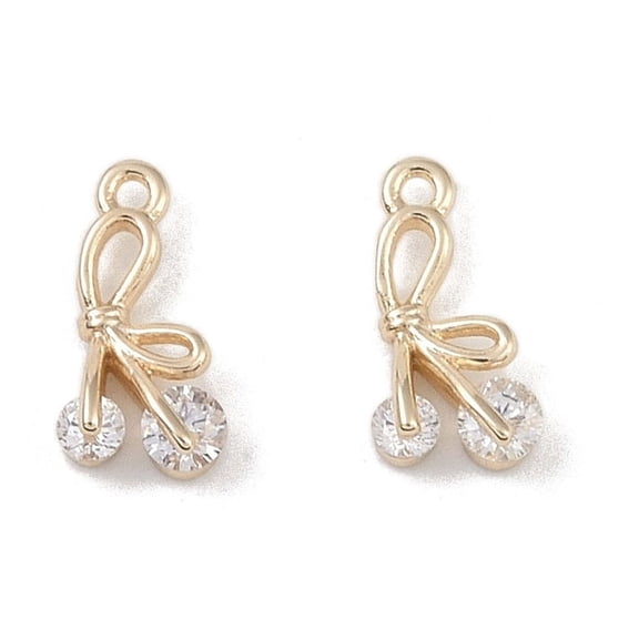 30pcs Brass Micro Pave Clear Cubic Zirconia Pendants Cadmium Free & Nickel Free & Lead Free Bowknot Charms Real 18K golden Plated 9x4.5x3mm Hole: 0.8mm