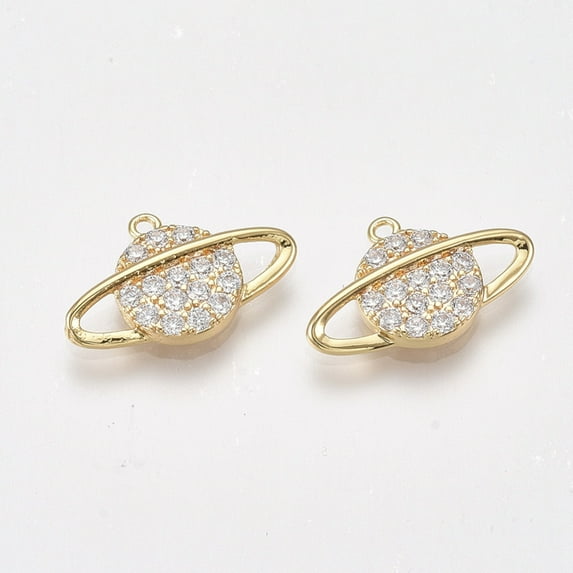 30pcs Brass Micro Pave Cubic Zirconia Pendants Nickel Free Real 18K golden Plated Planet Universe Space Charms Clear 10x16x2.5mm Hole: 1mm