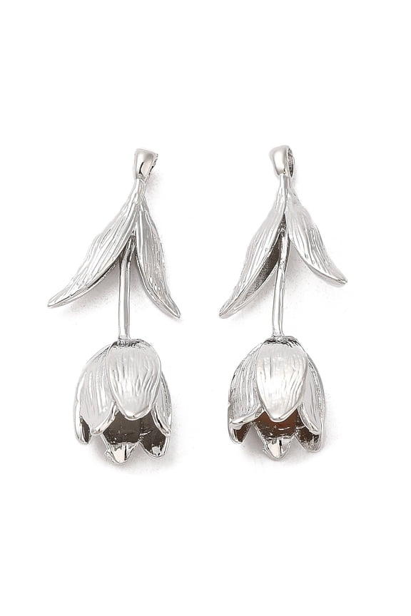 30pcs Brass Pendants Cadmium Free & Nickel Free & Lead Free Tulip Charm Real Platinum Plated 27x11x8mm Hole: 1x2mm
