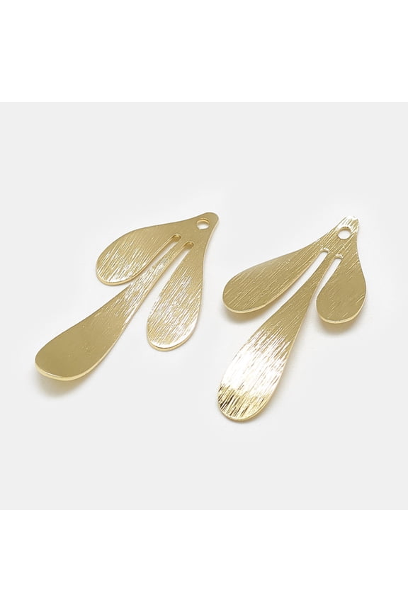 30pcs Brass Pendants Leaf Real 18K golden Plated 35.5x17x1mm Hole: 1mm