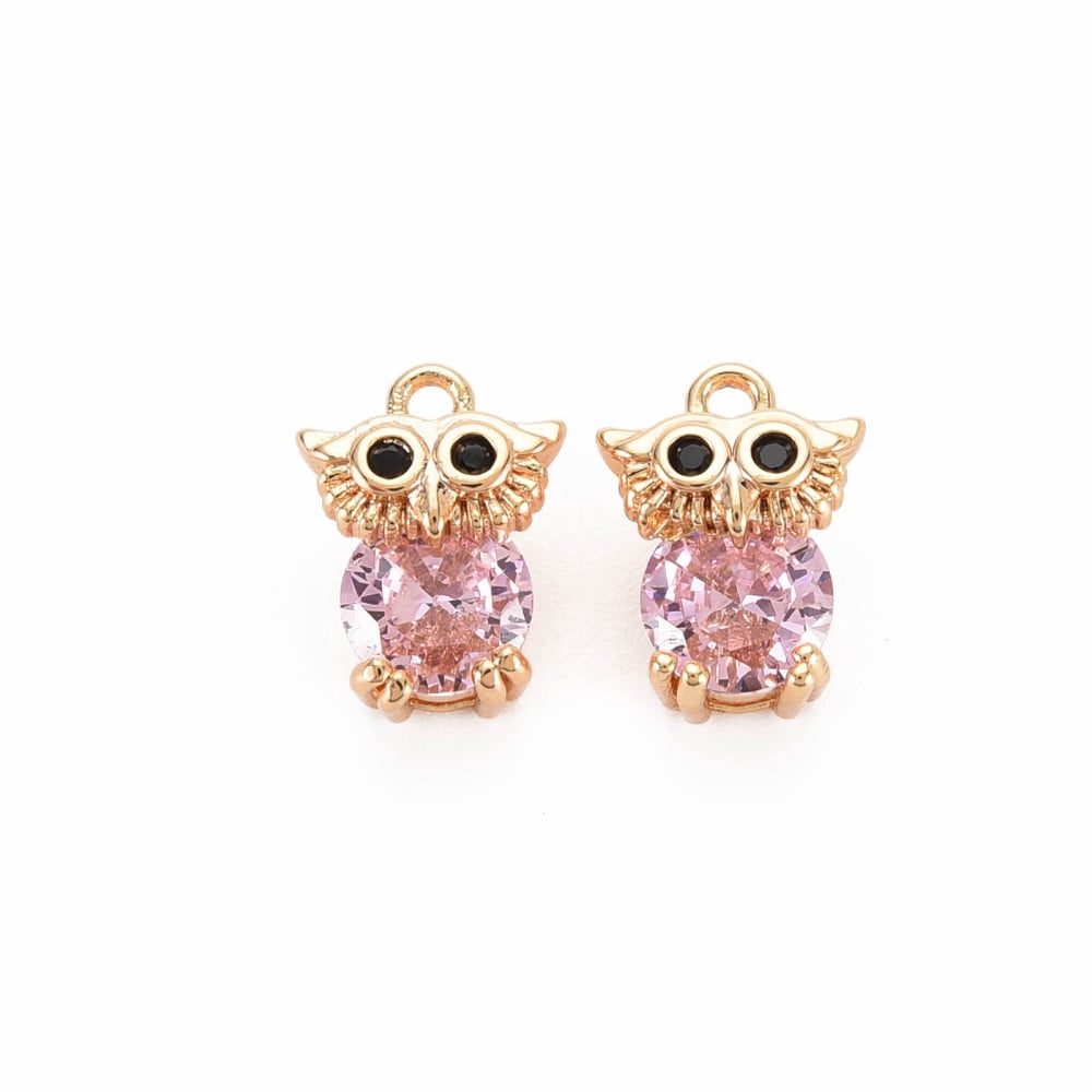 30pcs Brass Rhinestone with Cubic Zirconia Nickel Free Owl golden 11x8x6mm Hole: 1.2mm