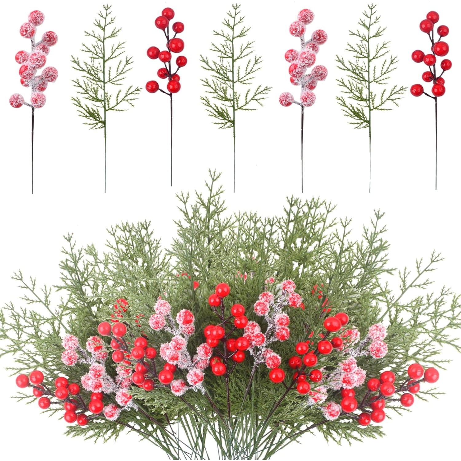 30pcs Burgundy Red Berry Picks Xmas Sprays Snowy Frosted Holly Berries ...