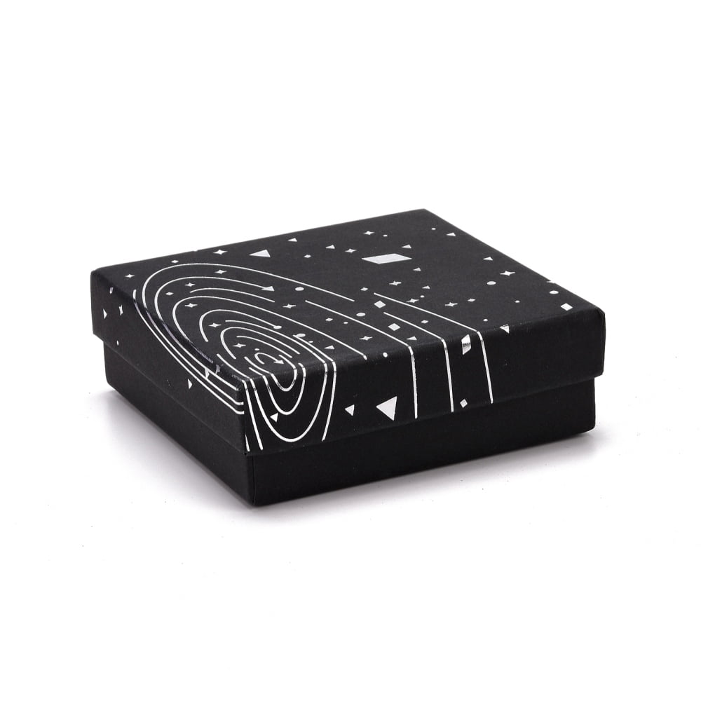 30pcs Cardboard Jewelry boxes with Black Sponge Mat for Jewelry Gift Packaging Square with Galaxy Pattern Black 9.3x9.3x3.15cm