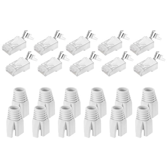 Uxcell 10Pcs CAT8 RJ45 Connectors with 10Pcs White Boots Cable Traverse for 23AWG Cable