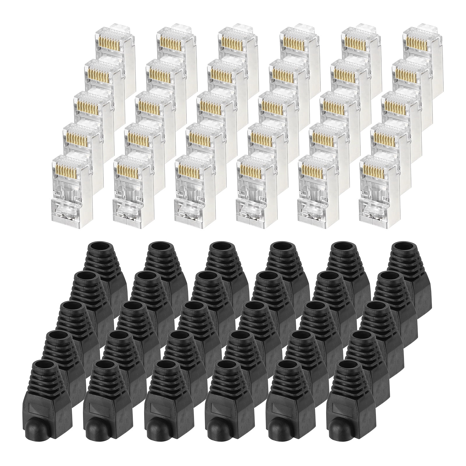 Uxcell 100Pcs CAT6 RJ45 Connectors with 100Pcs Black Boots for 24-26AWG ...