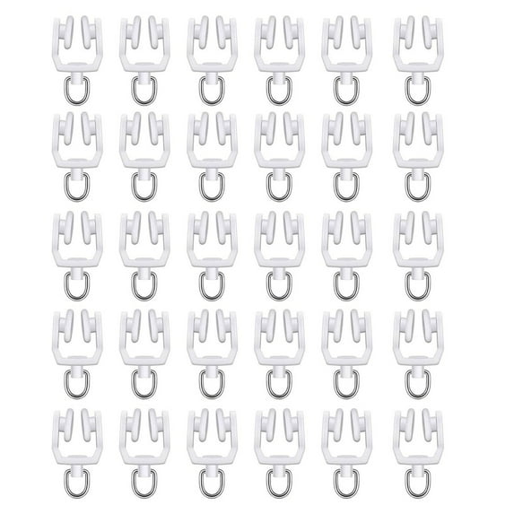 30pcs Ceiling Curtain Track Rollers Hook Heavy Duty Rail Pulleys Plastic & Steel Hook for Smooth Sliding Window Drapery