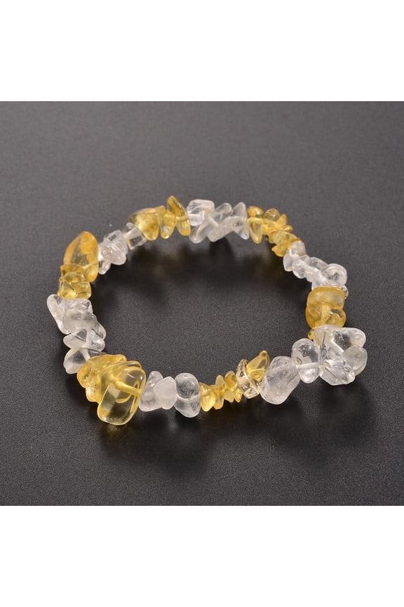 30pcs Chips Citrine(Dyed & Heated) Beaded Stretch Bracelets 50mm