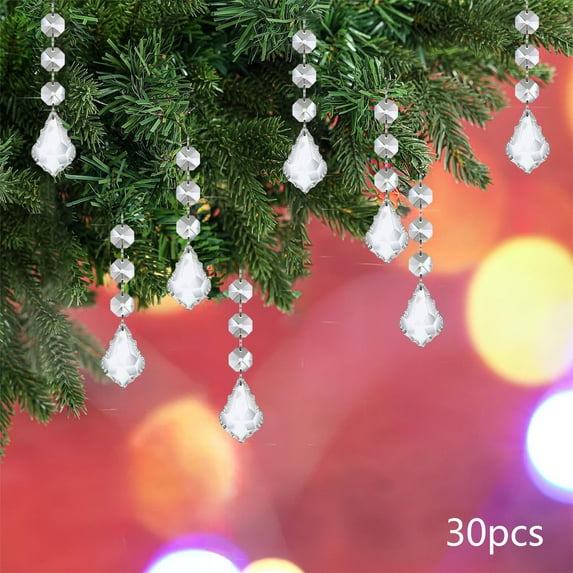 30pcs Christmas Tree Decorations Crystal Ornaments - Hanging Plastic Christmas Icicle Drop Crystal Ornaments for Xmas Tree Winter New Year Party Supplies Xmas Tree Ornaments for Wedding Party