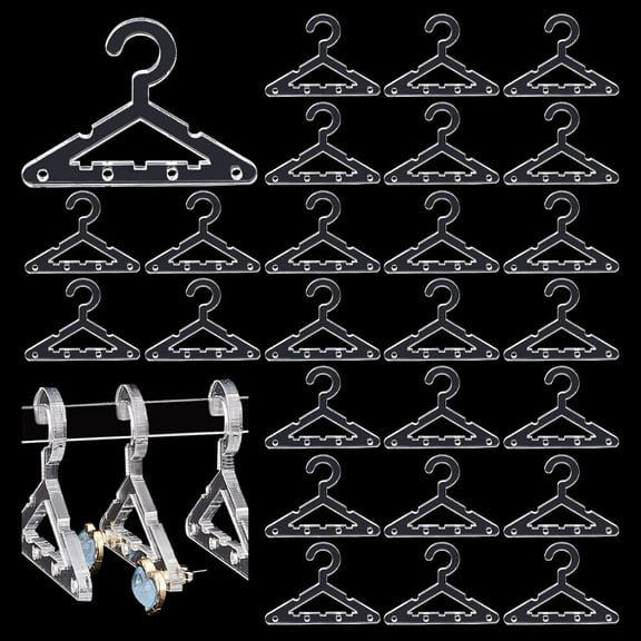 30pcs Clothes Hanger Clear Earring Holder Mini Hanger Rack Jewelry Display Dangle Earring Hanging Organizer Acrylic Ear Studs Display Rack for DIY Retail Show Personal Exhibition(Only Hanger)
