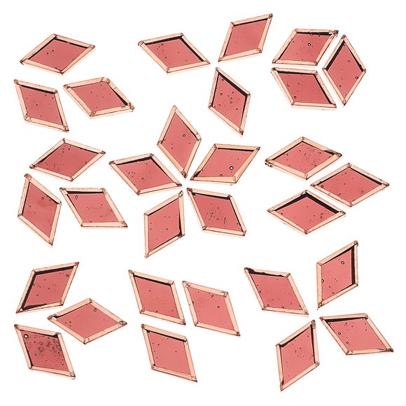 30pcs Colored Glass Mosaic Tiles with Rose golden Brass Edge for Mosaic Wall Art Turkish Lamps Rhombus Indian Red 24.5~25x14.5~15x3mm