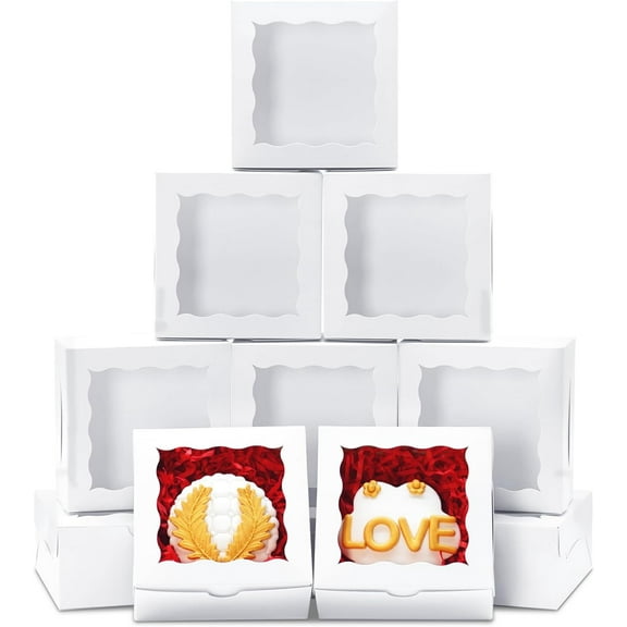 30pcs Cookie Boxes 4x4x2 Inch Bakery Boxes with Window Dessert Treat Box Chocolate Covered Strawberries Box for Wedding Party Birthday
