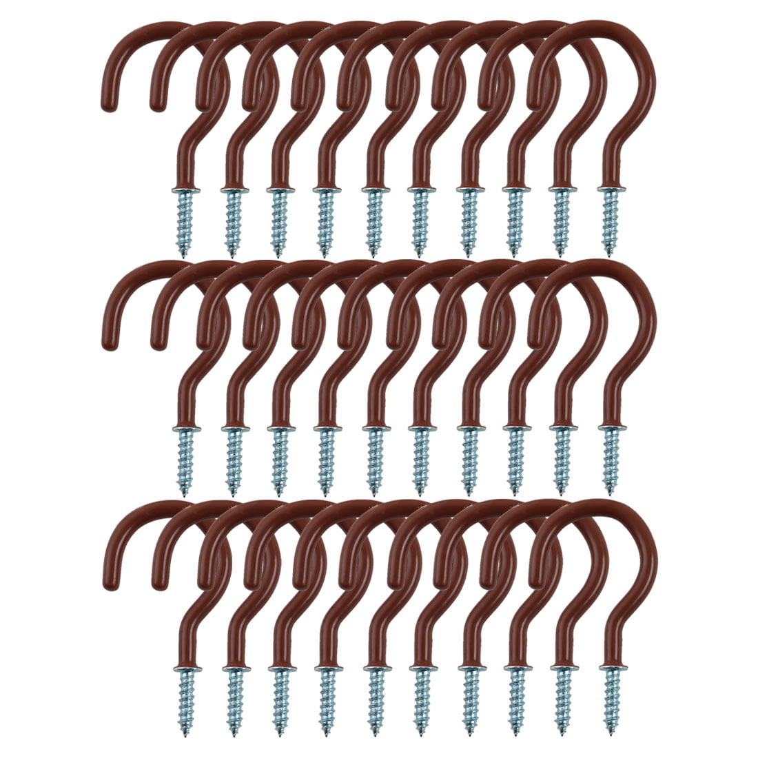Unique Bargains 50pcs Cup Ceiling Hooks 1/2 Inch Metal with Vinyl Coated  Screw in Holder Brown