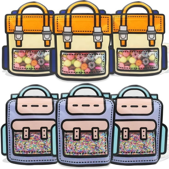 30pcs Cute Backpack-Shaped Resealable Gift Bags – Clear Plastic Goodie Bags with Orange & Purple Design, Perfect for Parties, easter, Holidays, and Gifts, Gift Wrap Storage