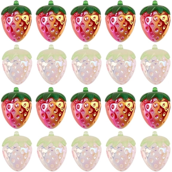 30pcs Cute Strawberry Beads Red Fruit Beads Acrylic Plastic Electroplate Opaque Cerise Large Food Fruit Strawberry Spacer Bead Bulk