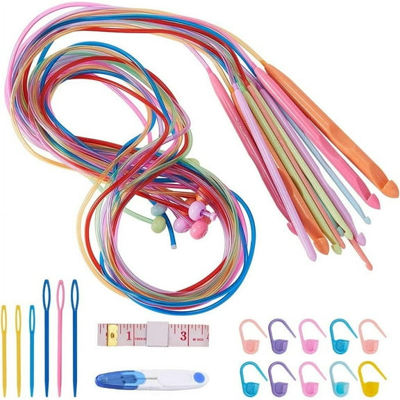 30pcs DIY Afghan Tunisian Crochet Hooks Set with Plastic Cable 3.5mm-12.0mm Weave Needles and Crochet Hooks Accessories