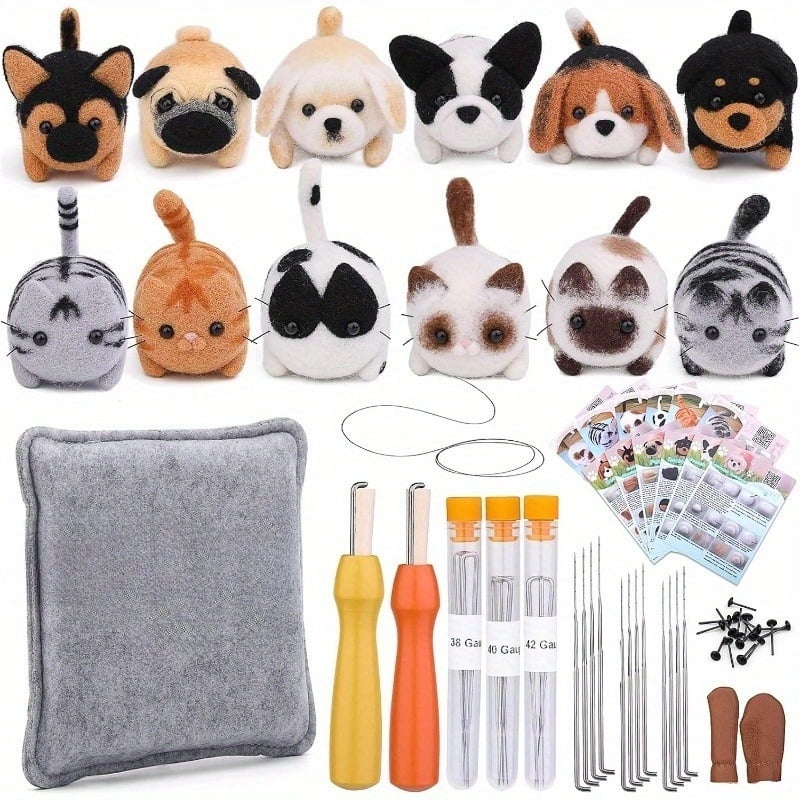 30pcs Doll Making Wool Needle Felting Starter Kit with Instruction, Felting Foam Mat Supply for Craft Animal, Home Decoration and Present, Ideal Gifts for Family and Friends Good Quality