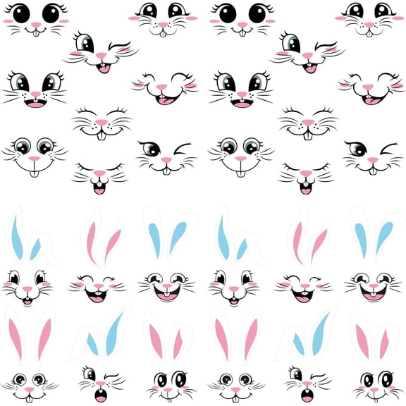 30pcs Easter Bunny Face Stickers, Rabbit Face Vinyl Decals for Easter Party Crafts Wall Window Clings Self Adhesive Glass Refrigerator Door Car Decorations