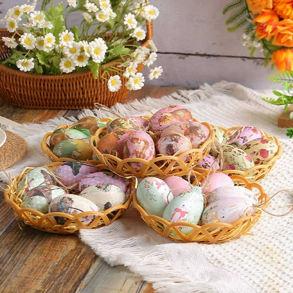 30pcs Easter Eggs Hanging Ornaments,Hand Painted Pastel Easter Egg Ornaments Easter Tree Decorations,Vintage Spring Foam Egg for Holiday,Spring Tree Decorations