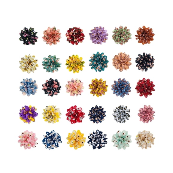 Yiran 8cm Handmade Floral Fabric Roll Flower Cat Collar Accessory, Mixed Color, Elastic Band for Collar, 30 Pieces