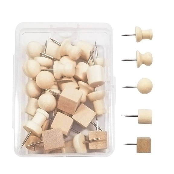 30pcs Exquisite Wooden Pushpin Set Decorative Pushpin Paper Photo Memo File Postcard Pin Set for Home
