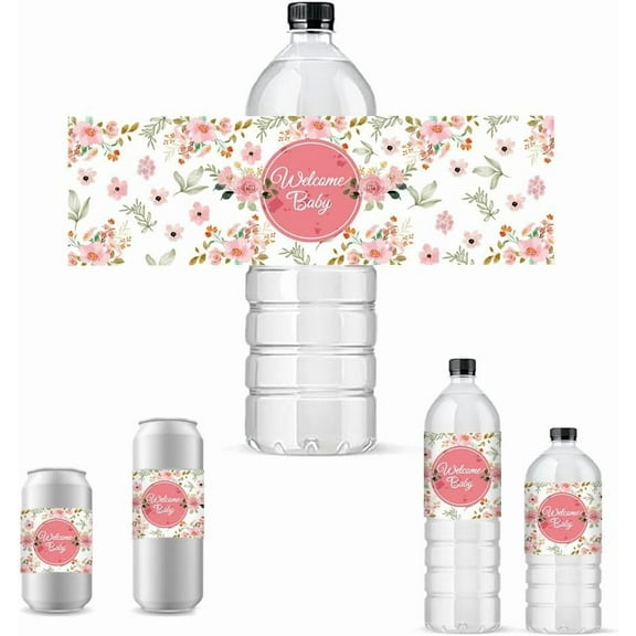 30pcs Flower Bottle Stickers Personalized Water Bottle Labels Waterproof Wine Bottle Wraps Self-Adhesive Champagne Cover Tags for Wedding Birthday Party Anniversary Mixed Color