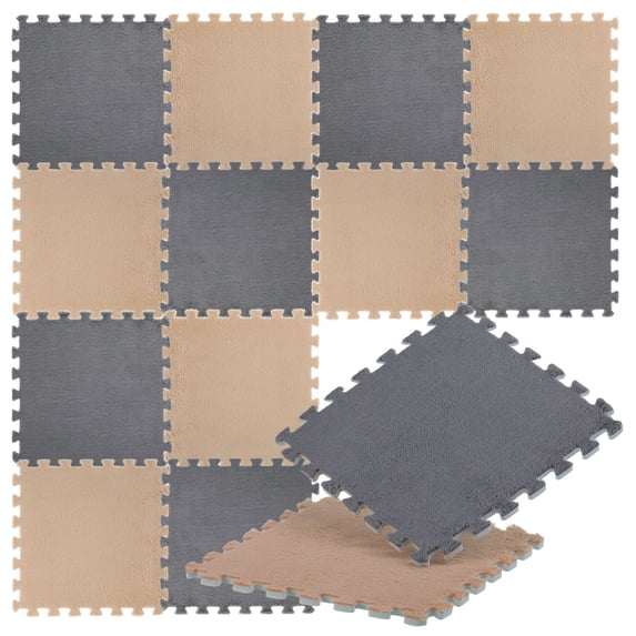 Supvox 30Pcs Interlocking Foam Tiles Soft Eva Puzzle Floor Mat Grey and Camel for Home
