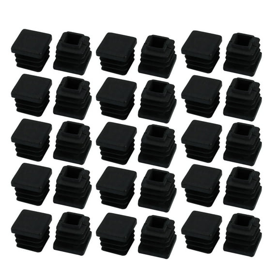 30pcs Furniture Legs Protector Plastic Square Tube Inserts Cap Black 15mm x 15mm