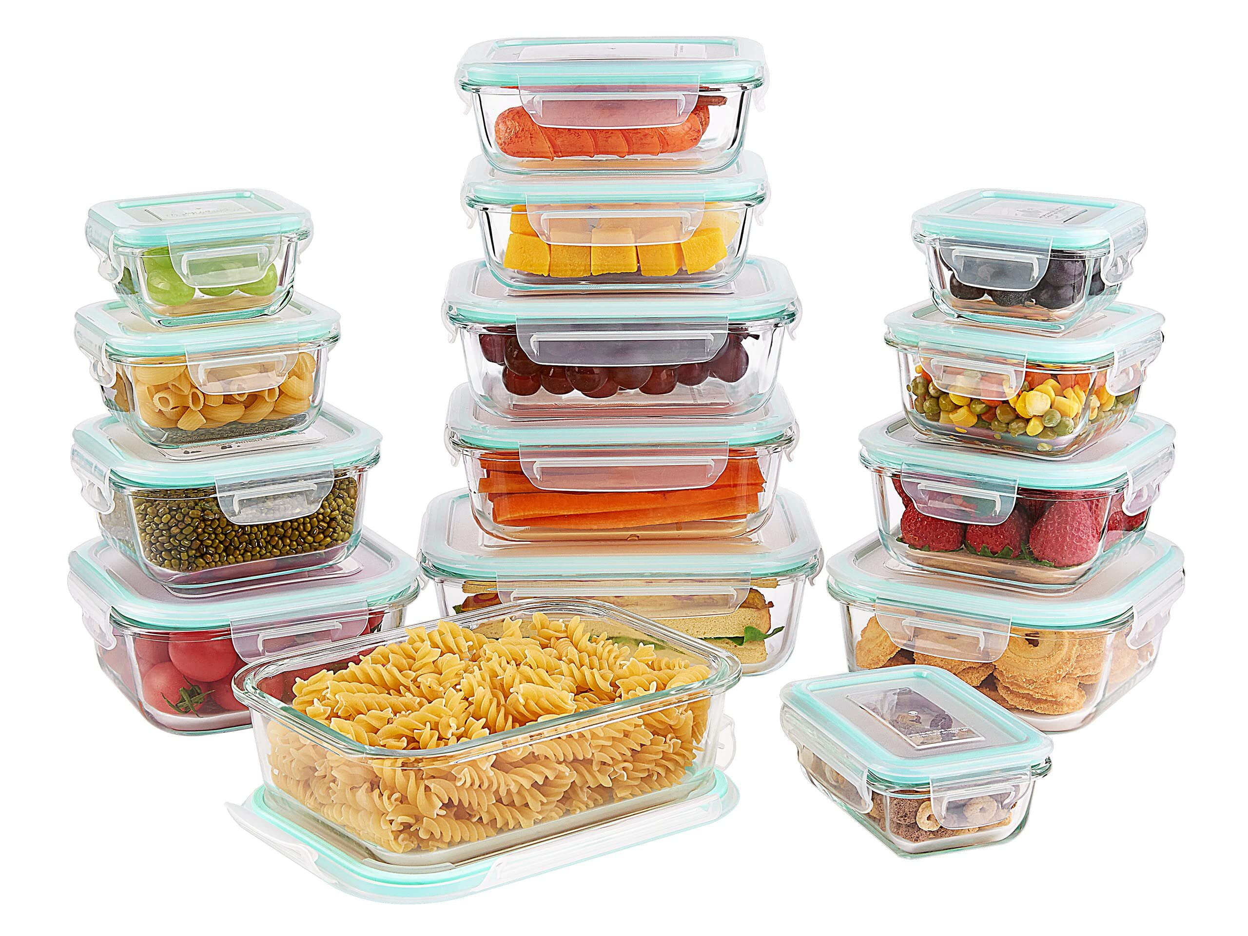 Moretoes 5pcs 35oz Glass Food Storage Containers 2 Compartments Portion  Control with Upgraded Snap Locking Lids, Meal Prep Glass Airtight Leakproof