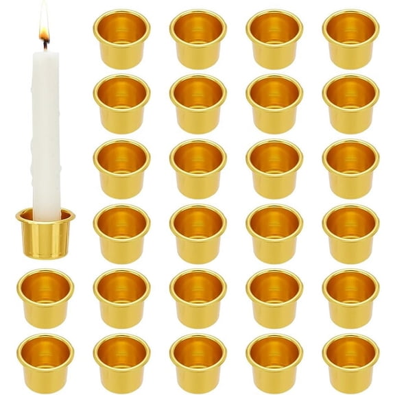 30pcs Gold Candle Holders 1inch Candlestick Holder Cups Metal Candle Cups Aluminum Candle Drip Protectors Empty Candle Inserts Case for Candle Making Christmas Wedding Table Decor