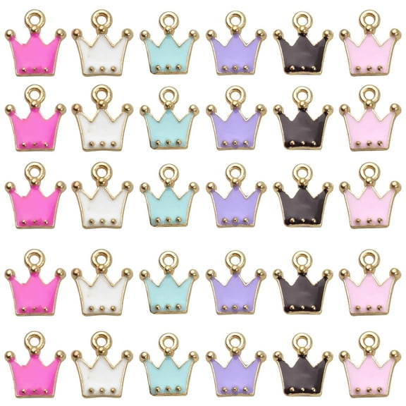 30pcs Gold Plated Enamel Crown Charms Pendants for Bracelet Necklace Crafting Jewelry Making Decoration