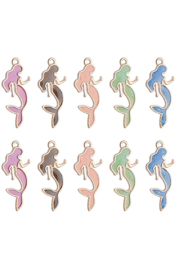 30pcs Gold Plated Oil Drip Enamel Pendants Enemal Mermaid Charms for Jewelry Making, Bracelets, Necklace Craft Supplies, 13 * 29mm