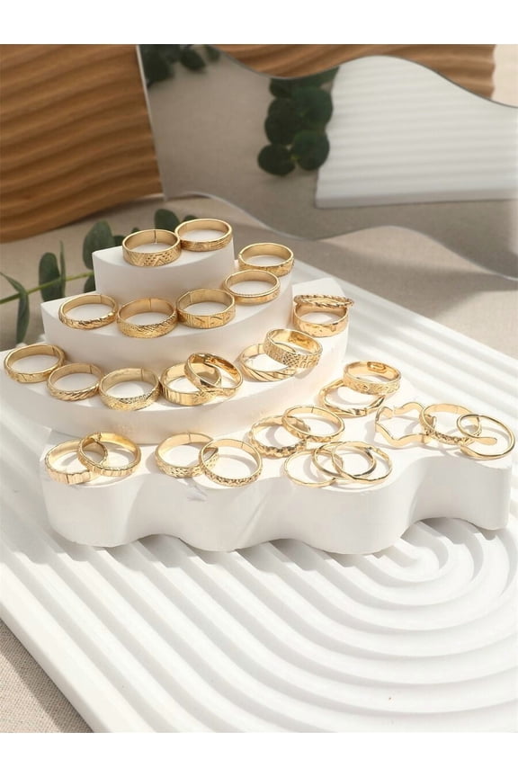 30pcs Gold Tone Geometric Bohemian Minimalist Ring Set For Women