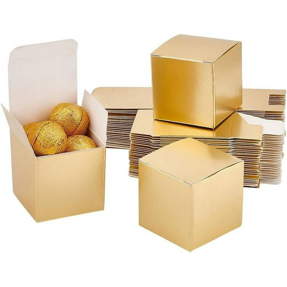 30pcs Golden Gift Box 2x2x2 inch Cookie Box Cube Gift Boxes Paper Favor Boxes Treat Boxes for Xmas Wedding Bridal Birthday Holiday Valentine's Day Party Festival