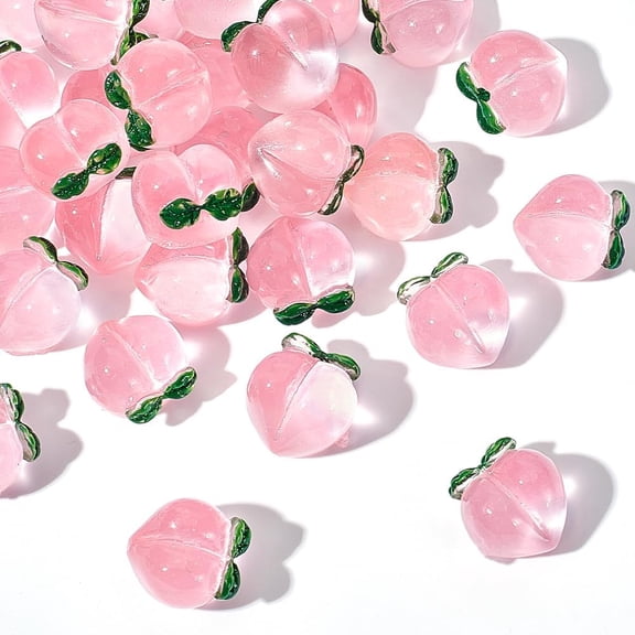 30pcs Half Drilled Peach Beads Transparent Fruit Beads Pink Handmade Lampwork Beads Loose Peach Beads Fruit Wire End Caps for Hairpins Necklace Earring Jewelry Making 1mm Hole Pink