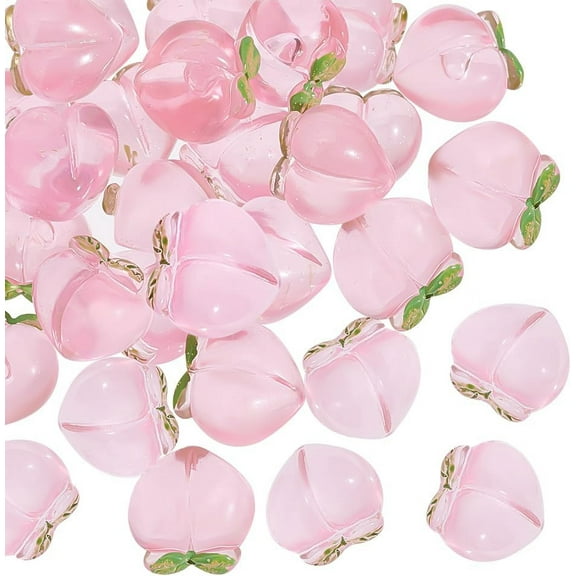 30pcs Half Drilled Peach Beads Transparent Fruit Beads Pink Handmade Lampwork Beads Loose Peach Beads Fruit Wire End Caps