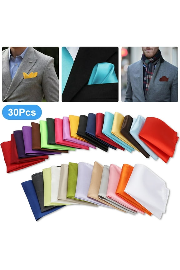 30pcs Handkerchiefs for Men, TSV Soft Polyester Hankies, Assorted Colors Pocket Square for Party, Wedding, 8.7''x8.7''