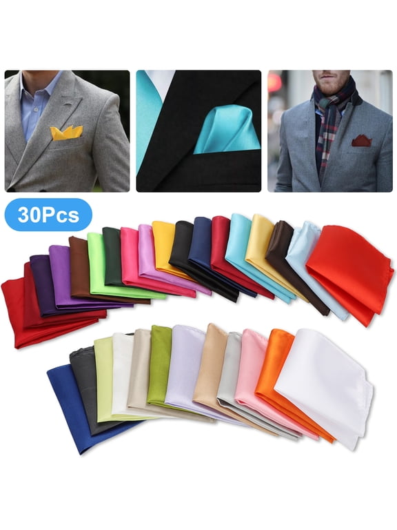 30pcs Handkerchiefs for Men, TSV Soft Polyester Hankies, Assorted Colors Pocket Square for Party, Wedding, 8.7''x8.7''