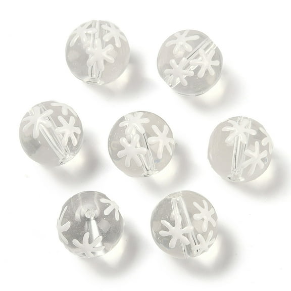 30pcs Handmade Lampwork with Enamel Beads Hand Drawn Beads Round with Snowflake Pattern Clear 12x11.5mm Hole: 1.8mm