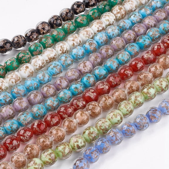 30pcs Handmade golden Sand Lampwork Beads Round Mixed color 11~12mm Hole: 1~2mm