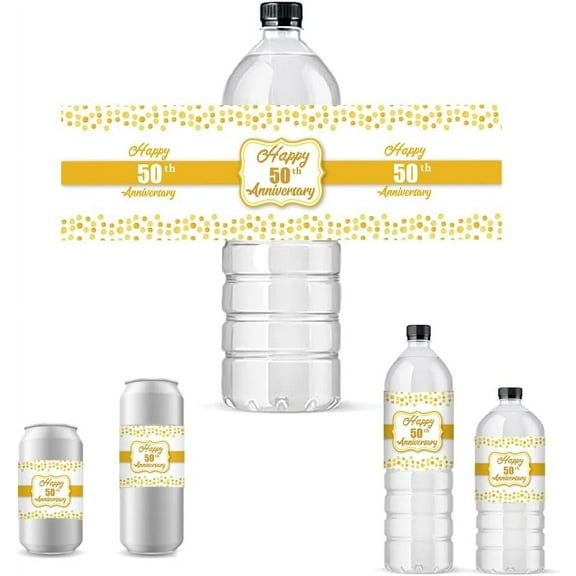 30pcs Happy 50th Anniversary Water Bottle Labels Golden Bottle Stickers Decorative Bottle Wrappers Congrats Waterproof Bottle Wraps for Wedding Anniversary Party Celebration Decor