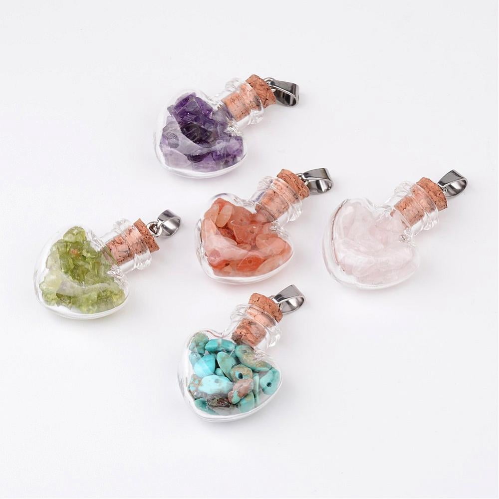 30pcs Heart Glass Bottle Pendants Loose Gemstone Beads Heart Charms Jewelry Finding Gift Necklace Making