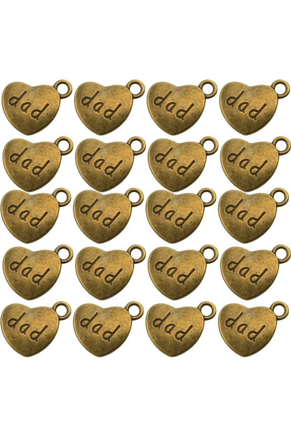30pcs Heart Shaped Dad Charms Vintage Alloy Love Heart Dad Letter Pendants Accessories for DIY Jewelry Making Suplies Father?s Day Christmas Gifts. Antique Bronze