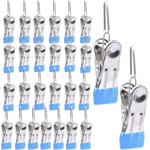 30pcs Heavy Duty Clothes Pins Hanging Clips Stainless Steel Clothespins Multifunctional Outdoor Drying Clothesline Hanger Laundry Clip Hooks for Photos Socks Towels Food