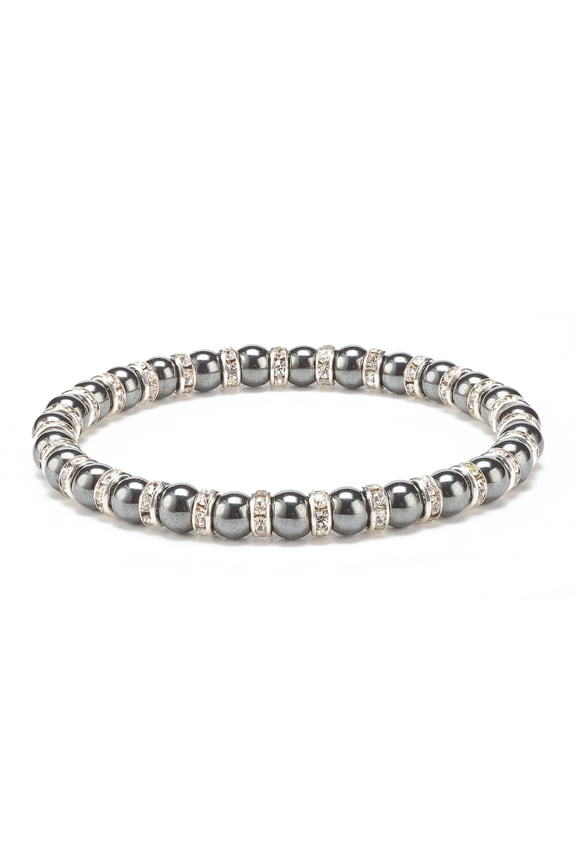 30pcs Hematite Stretch Bracelet Rhinestone Beaded Jewelry for Men Women Silver Beads: 6mm Inner Diameter: 2-1/4 inch(5.8cm)