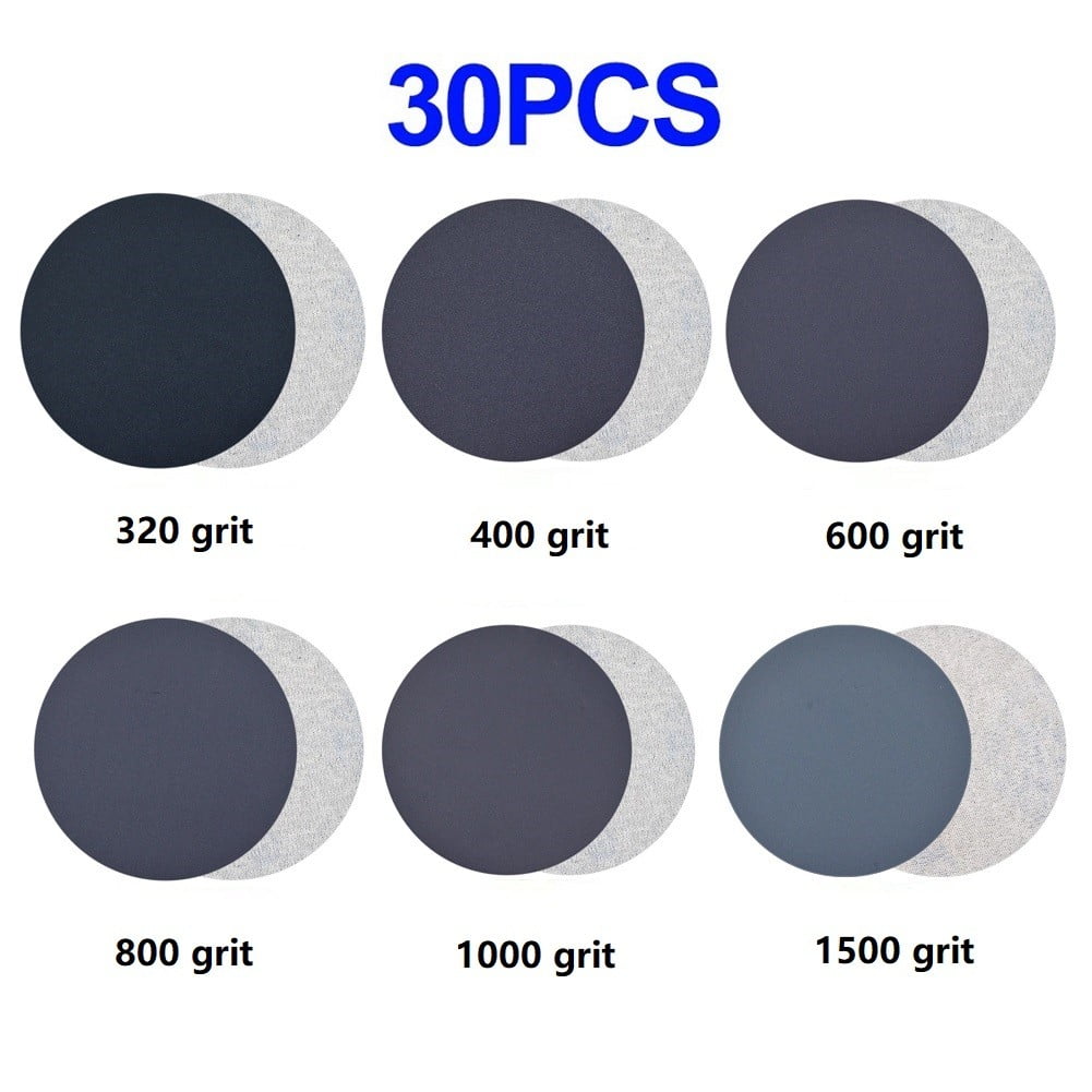 30pcs Hook\u0026Loop 5 Inch 320 400 600 800 1000 1500 Grit Sand Paper Sanding Discs