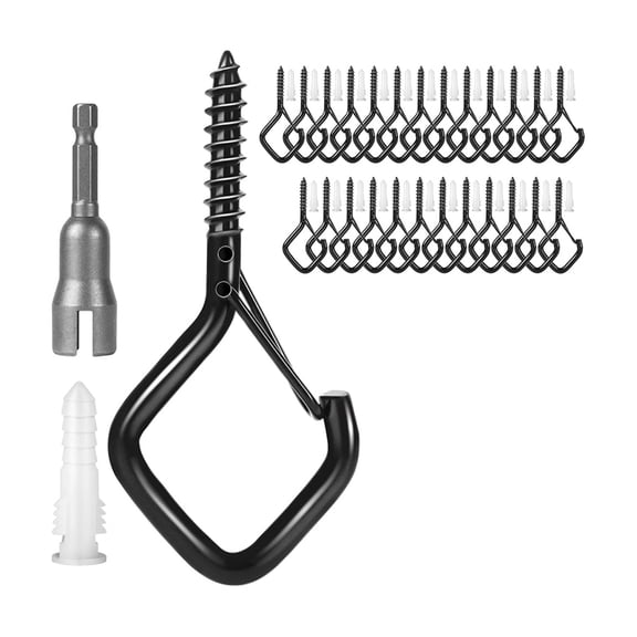 Metal Q-Shaped Heavy Duty Ceiling Hooks for Outdoor String Lights and Plants, 30-Pack with Nut Driver