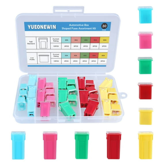 Giphtpoeet 30Pcs Jcase Car Fuse Assortment Kit Tall/Std and Low Profile Jcase Box Shaped Fuses Assortment Kit for Automotive (20-60AMP)